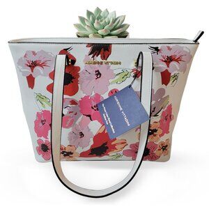 NWT Adrienne Vittadini Watercolor Floral Medium Tote | White Floral Bag